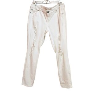Torrid White Ripped Distressed Mid Rise Stretch Denim Jeans 14 Regular